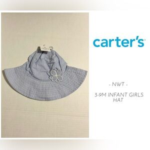 🆕CARTER’S - 3/9M - NWT - INFANT GIRLS BLUE WHITE FLORAL STRIPE BUCKET / SUN HAT